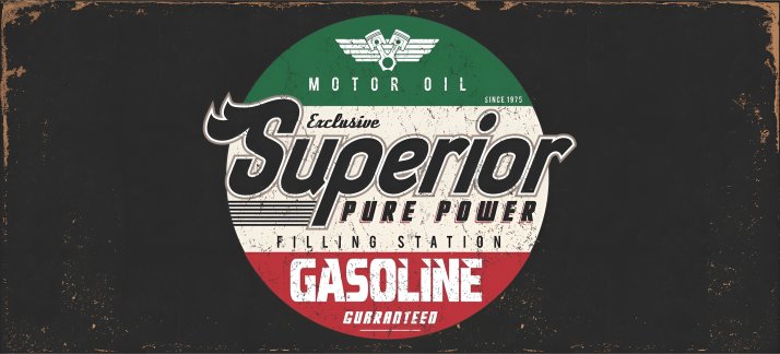 Mug design template: Oil can, Gasoline Superior - exclusive motor oil - Funny