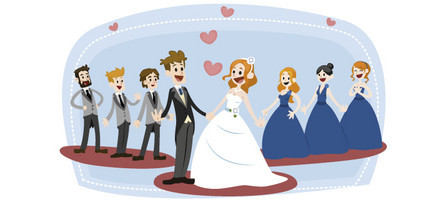 Grooms, groomsmen and bridesmaid